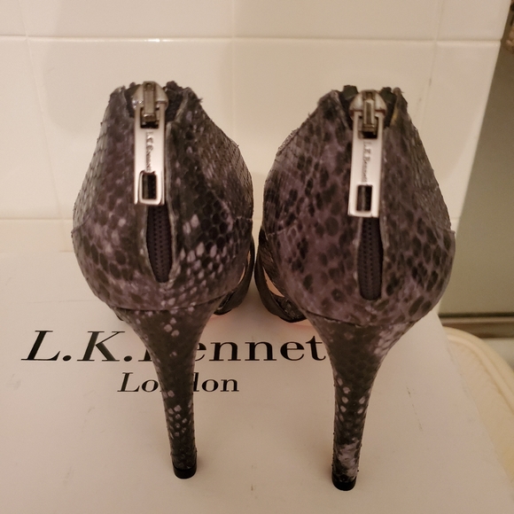 L.K. Bennett Mabel Cutout Brown Suede Python Shoes - Picture 4 of 5